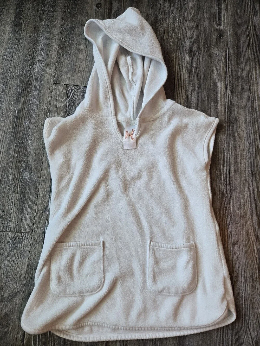 2T Girls Hooded Sleeveless Poncho Cover Up with Front Pockets - Cream